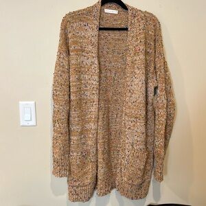 Mustard Multicolored Tunic Length Chunky Cardigan
